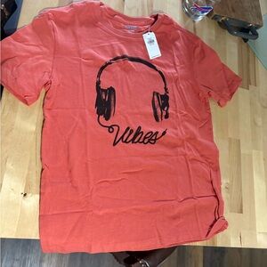 Old Navy Boys Graphic Tee Size L 10–12 NWT Orange “Vibes” Headphones